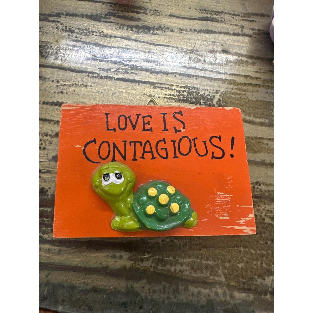 Vintage Wooden Love is Contagious Turtle Wall Hanging